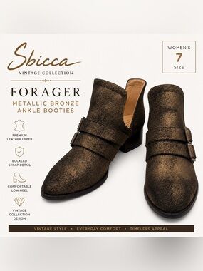 Sbicca Vintage Collection Forager Metallic Bronze Ankle Booties | Women’s Size 7